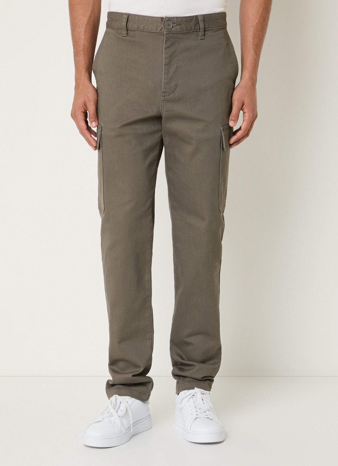 Armani Straight fit chino met klepzakken - detail donkerkhaki
