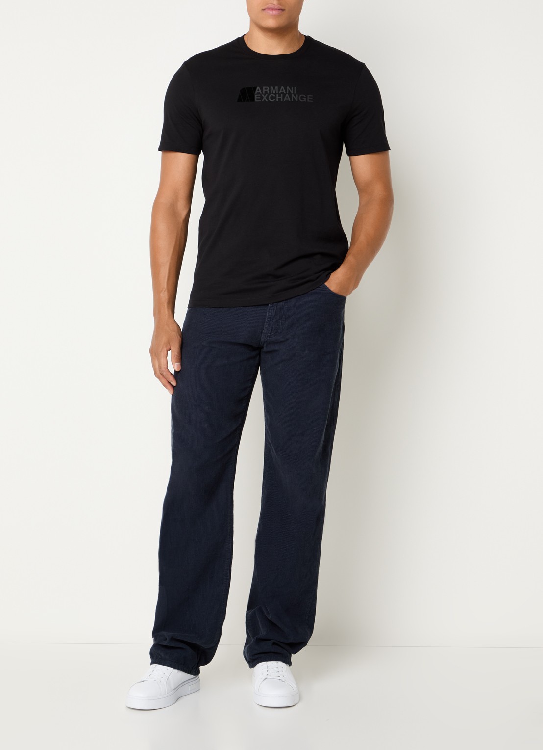 Armani Straight fit chino van corduroy  - voorkant 5 donkerblauw
