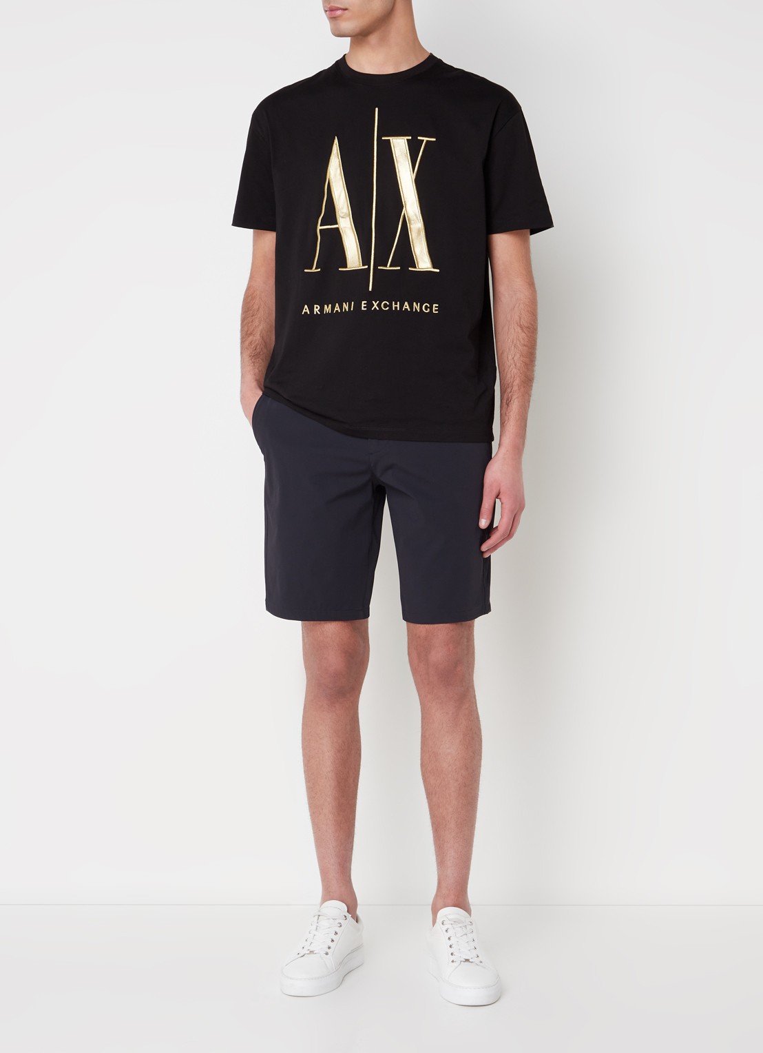 Armani Straight fit korte chino met stretch en steekzakken - voorkant 3 donkerblauw