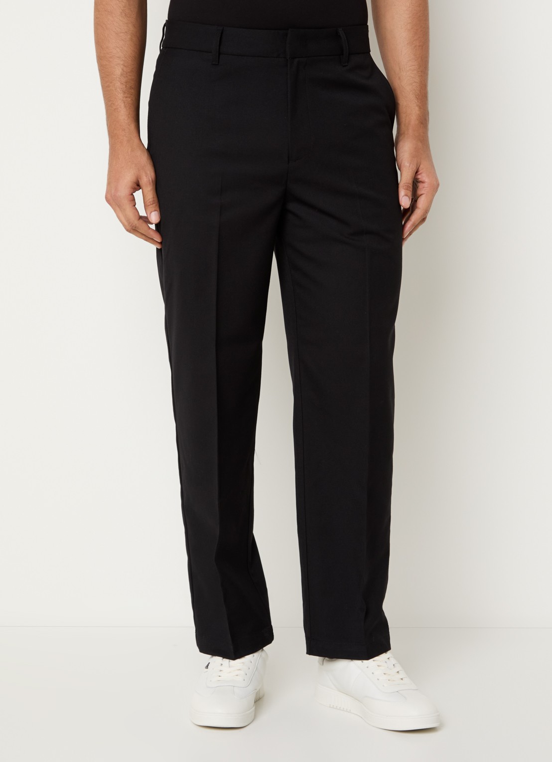 Armani Straight fit pantalon in wolblend met steekzakken - detail 3 zwart