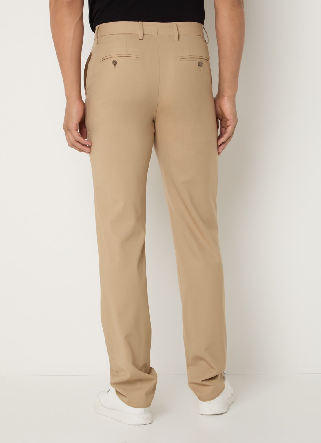Armani Straight fit pantalon van scheerwol met steekzakken - achterkant beige