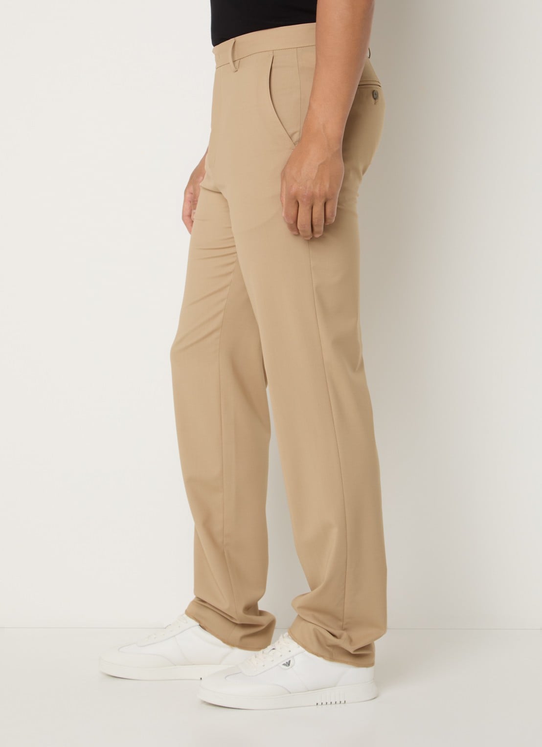 Armani Straight fit pantalon van scheerwol met steekzakken - detail 3 beige