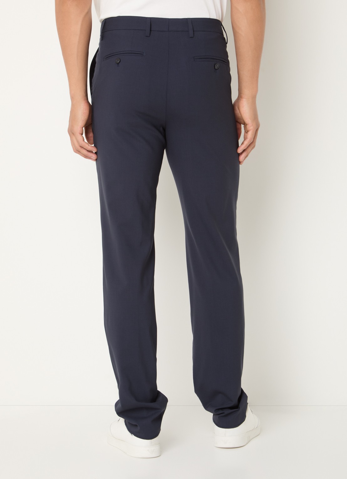 Armani Straight fit pantalon van scheerwol met steekzakken - achterkant 3 donkerblauw