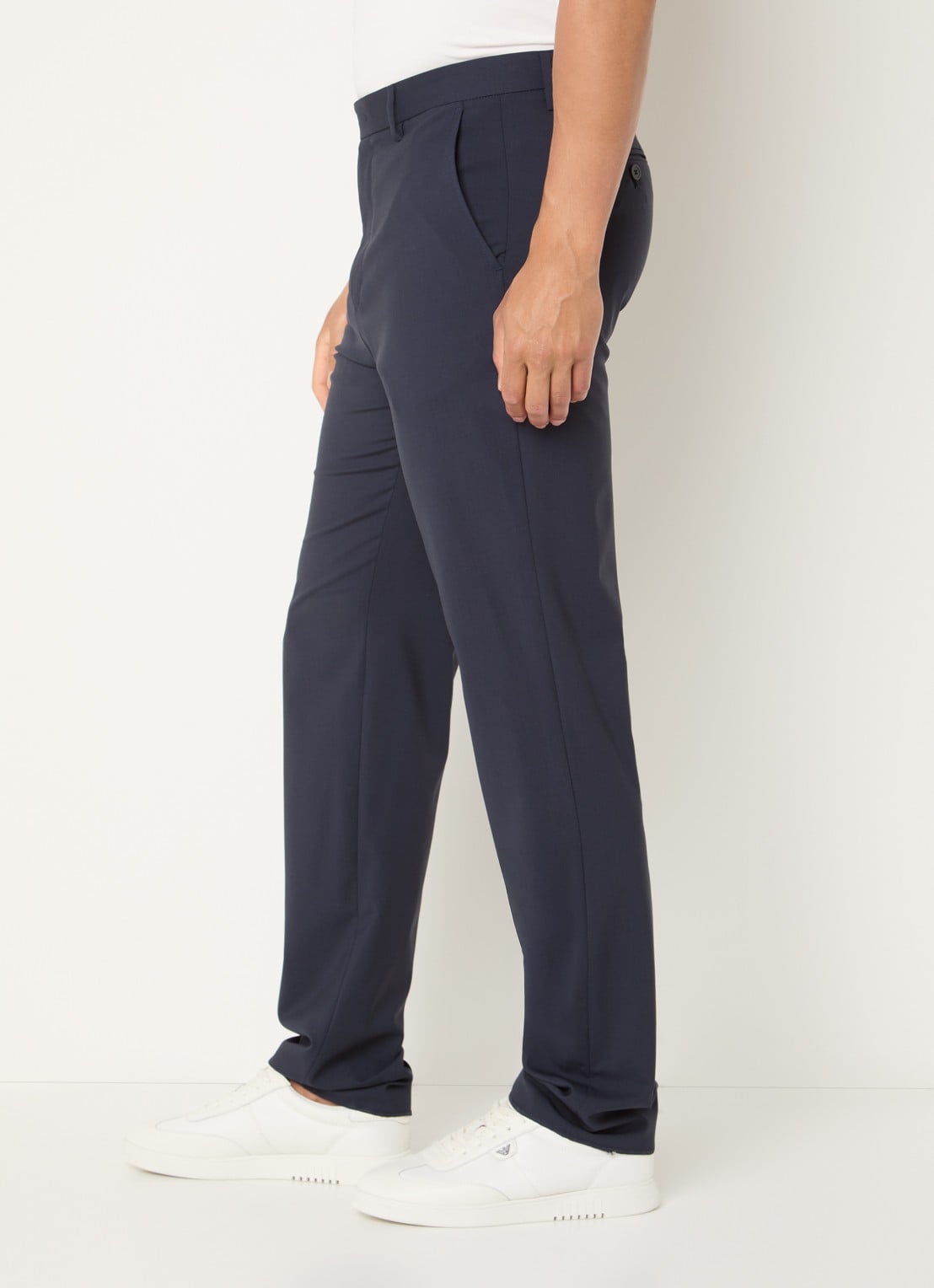 Armani Straight fit pantalon van scheerwol met steekzakken - detail 5 donkerblauw