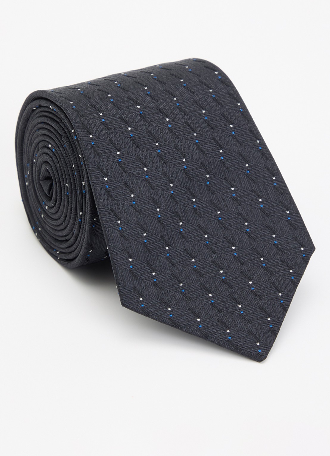 Armani Stropdas van zijde met stippenprint - voorkant 3 donkerblauw