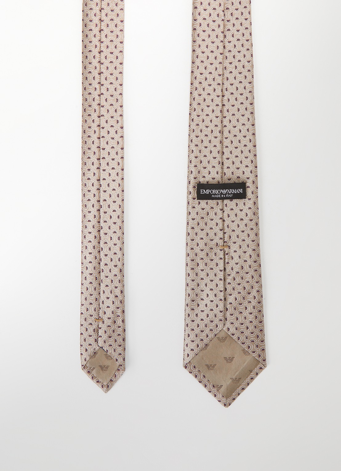 Armani Stropdas van zijde met stippenprint - detail beige