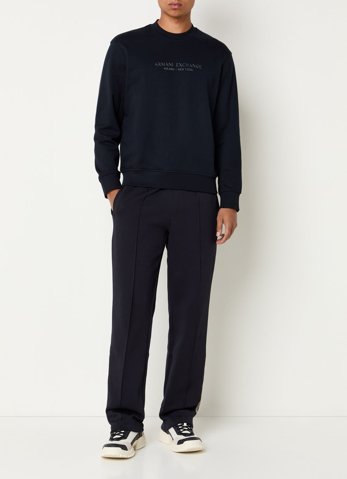 Armani Sweater met 3D logoprint - voorkant 3 donkerblauw