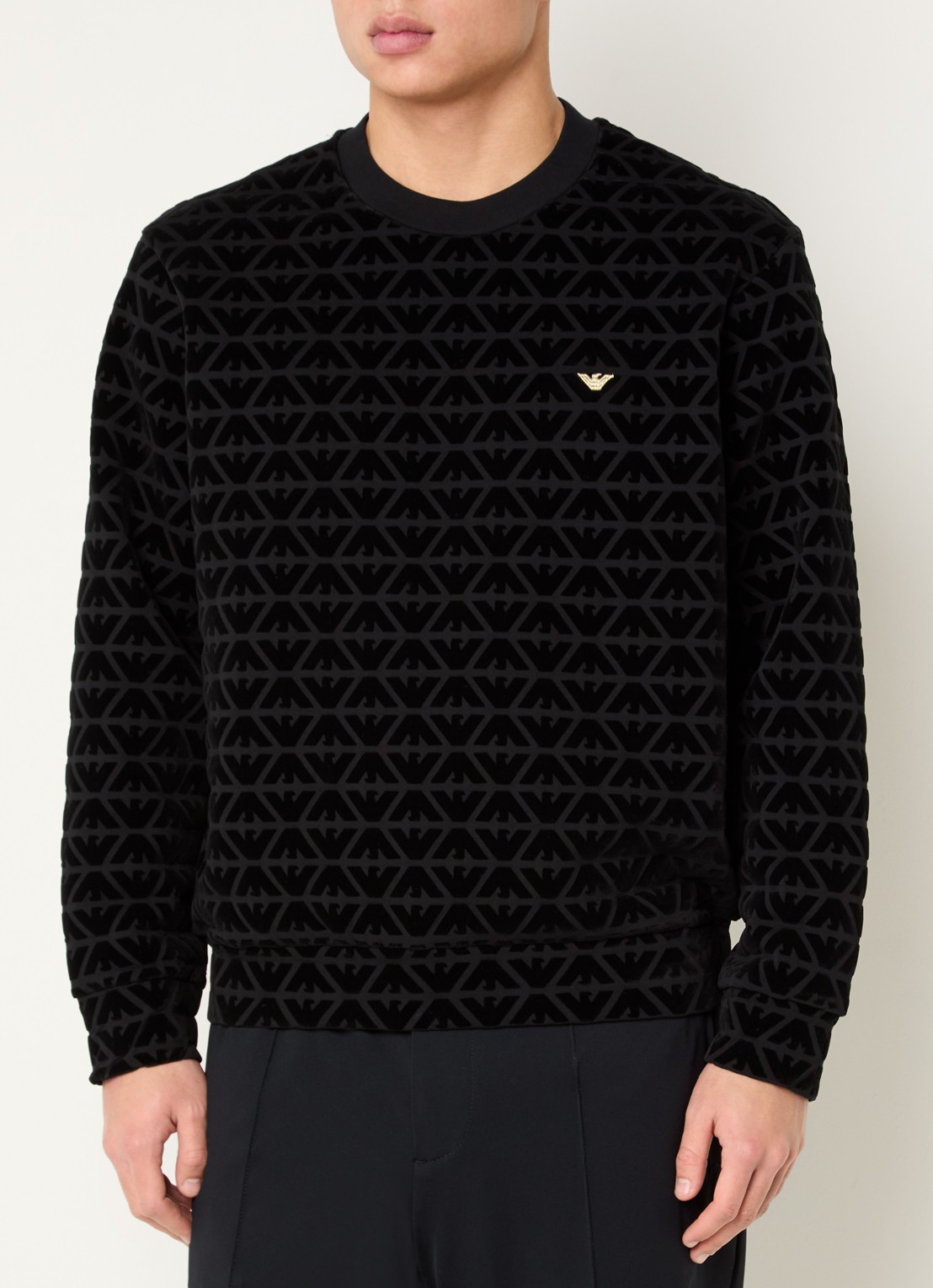 Armani Sweater met flock logoprint - detail 2 zwart