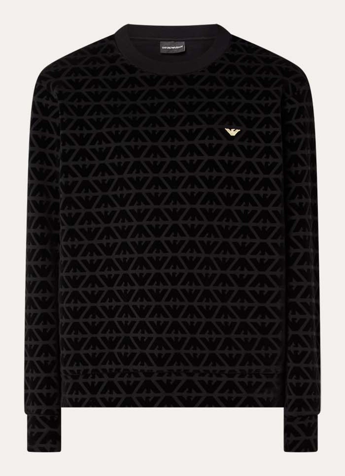 Armani Sweater met flock logoprint - voorkant 3 zwart