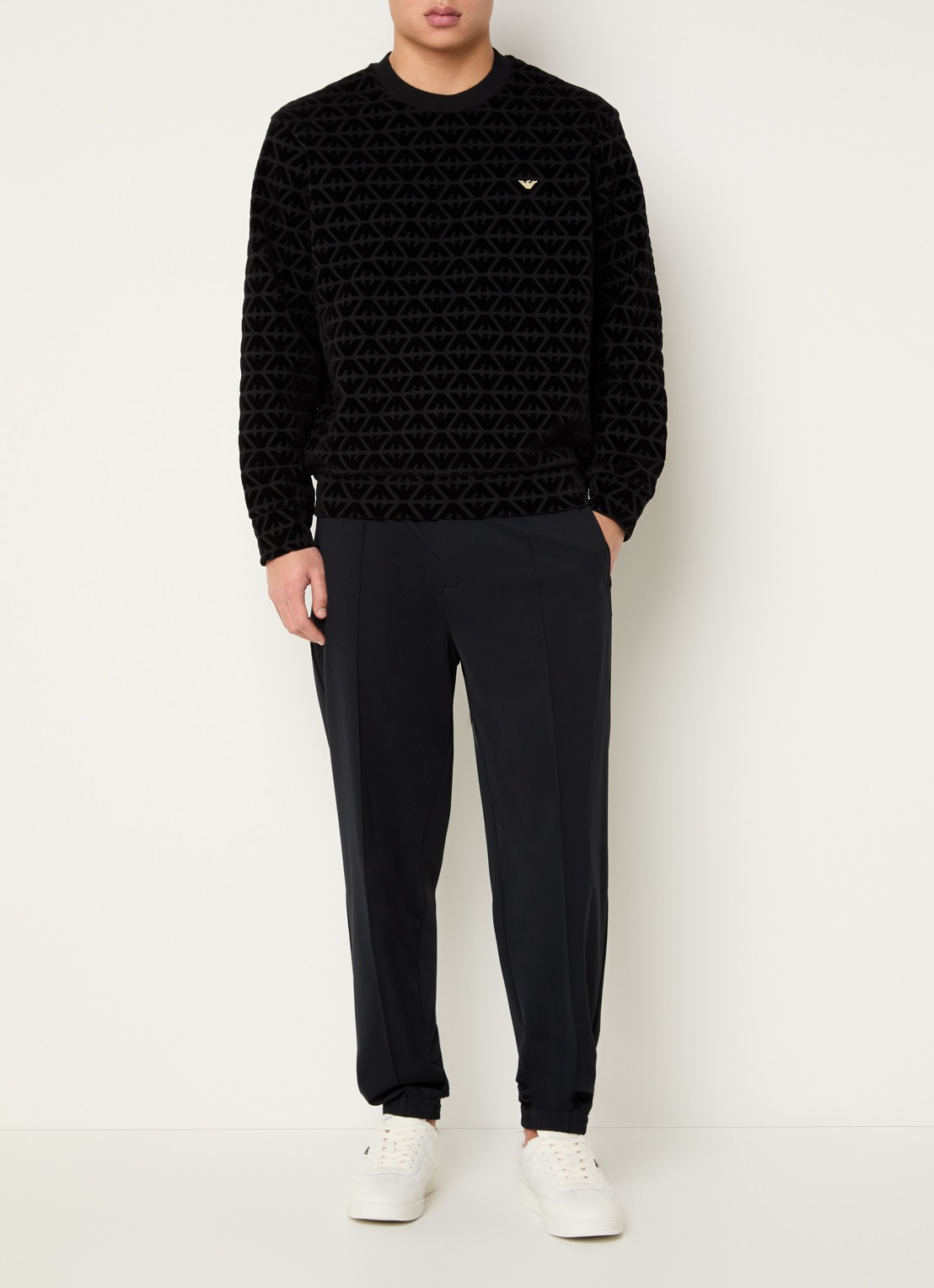 Armani Sweater met flock logoprint - voorkant 4 zwart