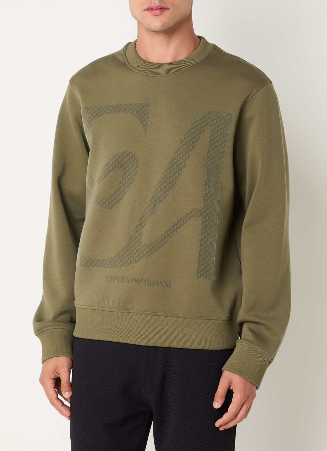 Armani Sweater met flock logoprint - detail 4 mosgroen