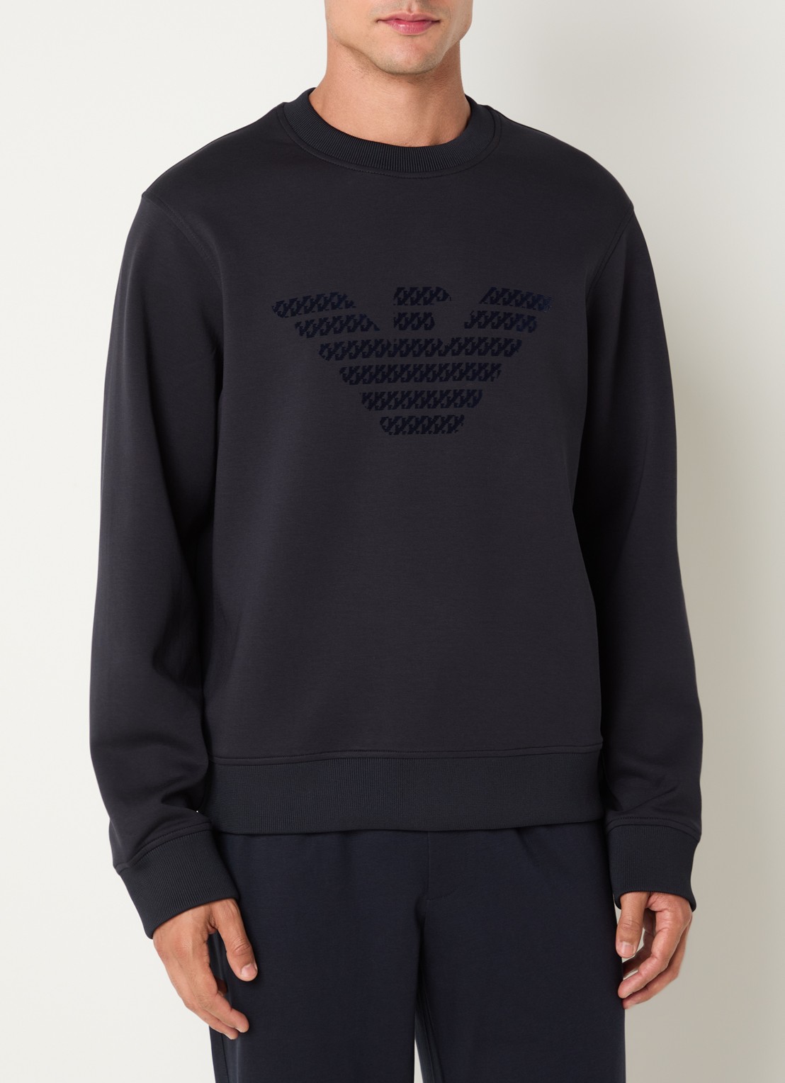 Armani Sweater met flock logoprint - detail 2 donkerblauw