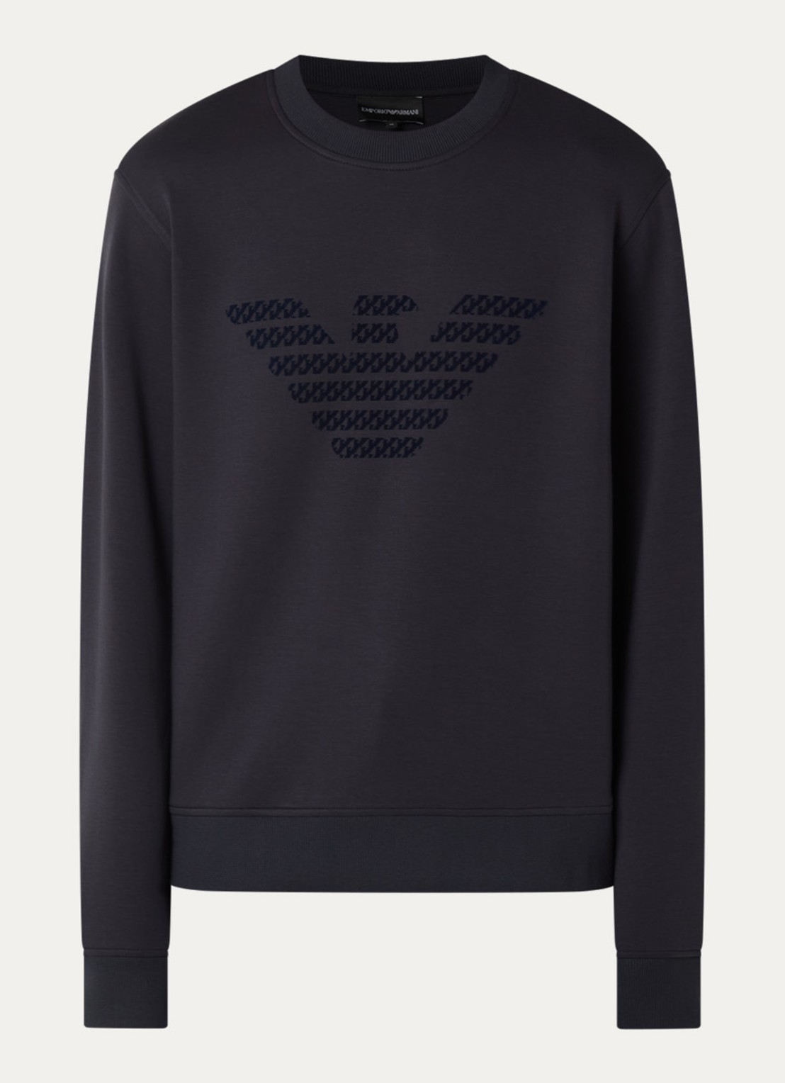 Armani Sweater met flock logoprint - voorkant 3 donkerblauw