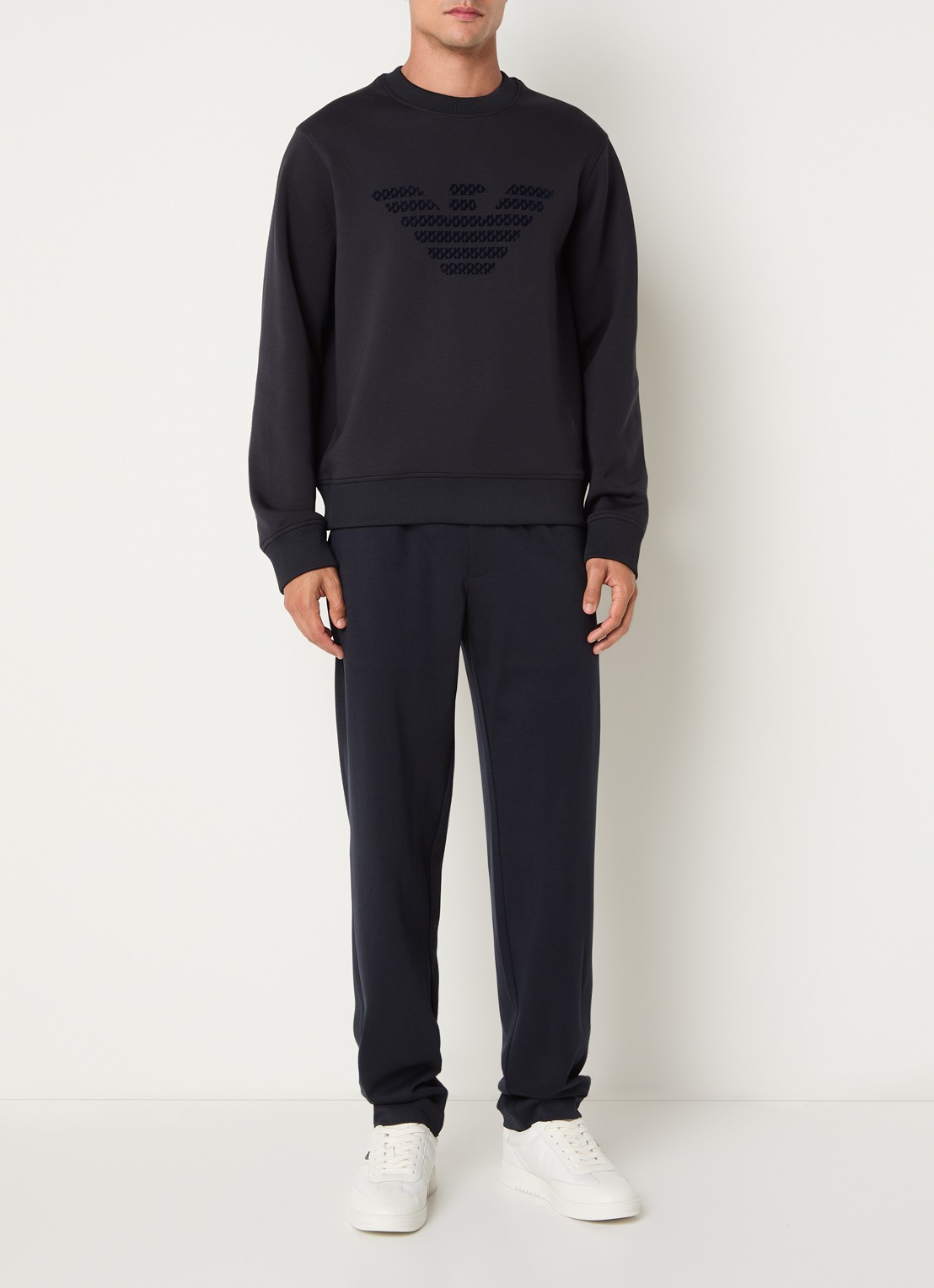 Armani Sweater met flock logoprint - voorkant 4 donkerblauw