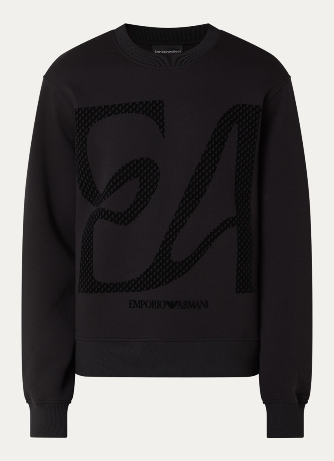 Armani Sweater met flock logoprint - voorkant zwart