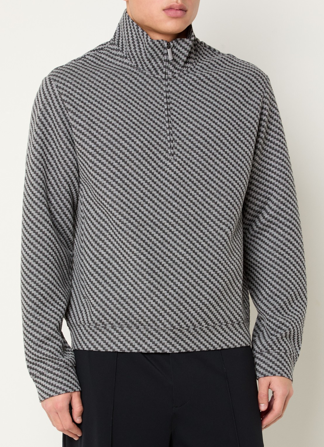 Armani Sweater met halve rits en structuur - detail 3 grijs