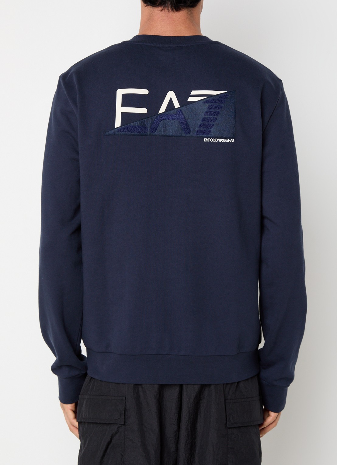 Armani Sweater met logo- en backprint - detail 4 donkerblauw