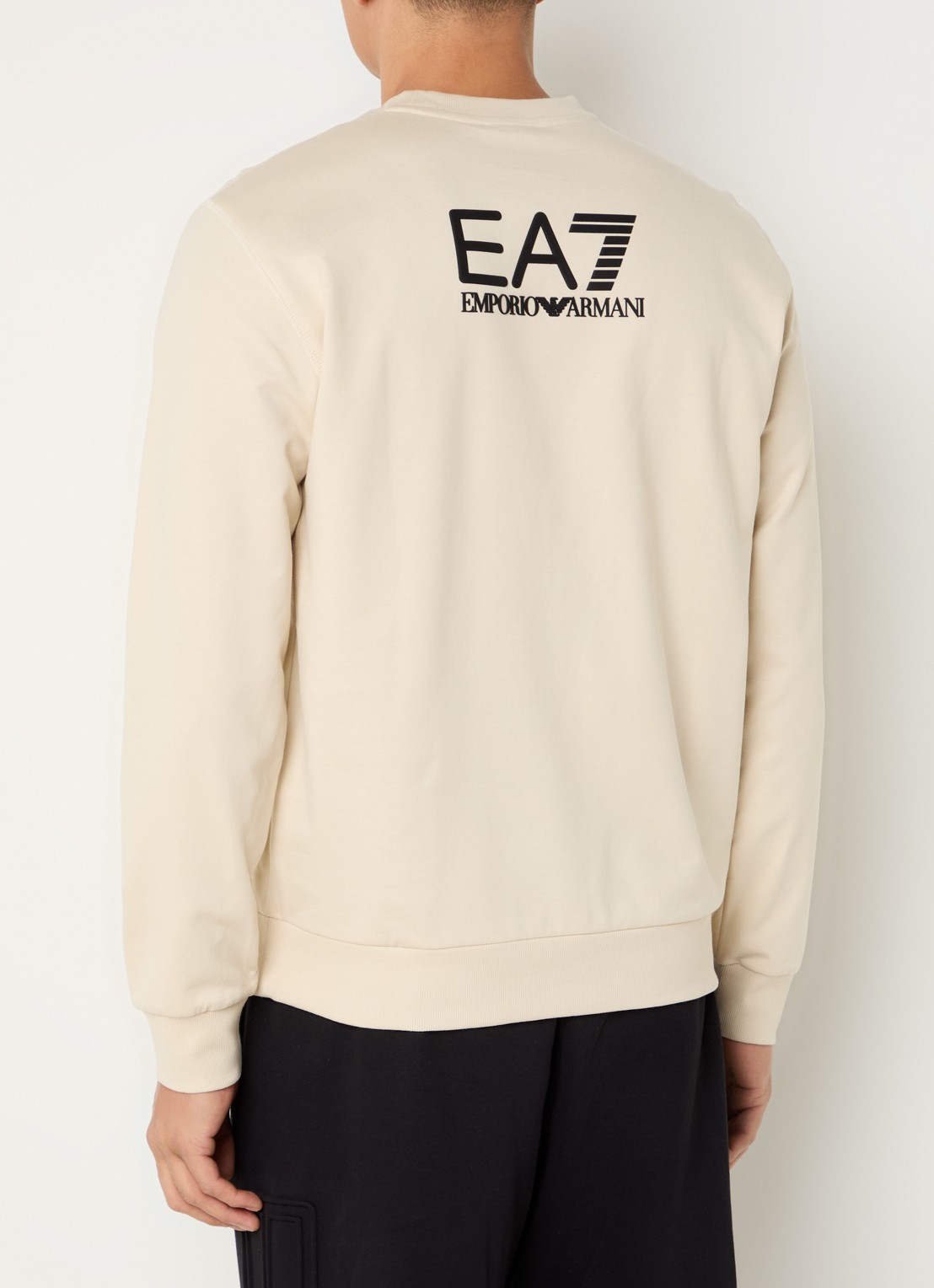 Armani Sweater met logo- en backprint - detail beige