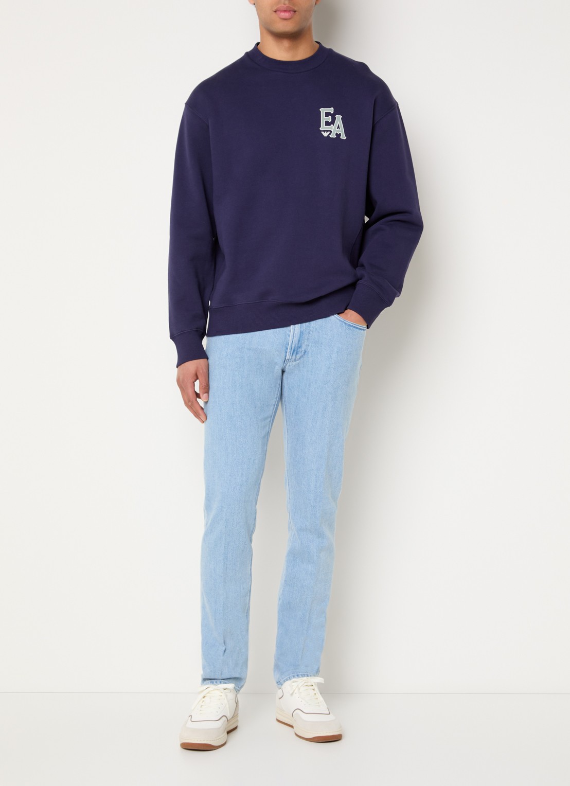 Armani Sweater met logo- en backprint - voorkant 2 donkerblauw