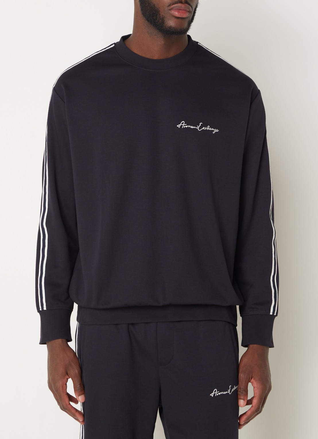Armani Sweater met logoborduring - detail 3 donkerblauw