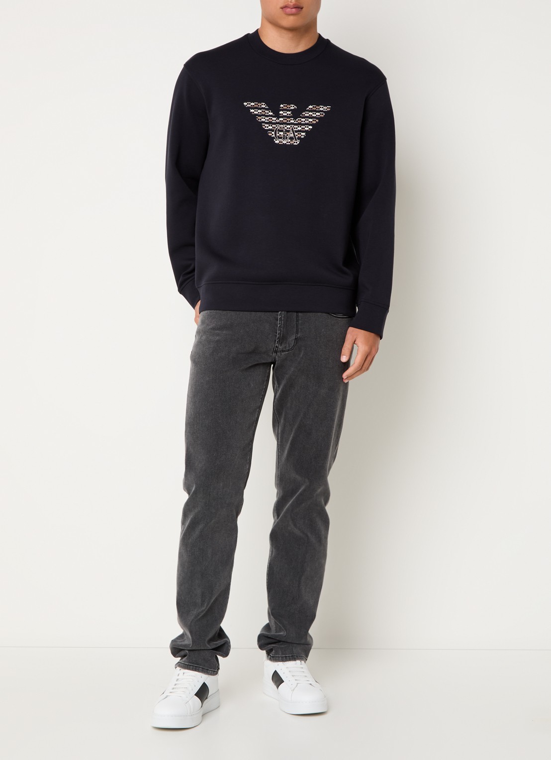 Armani Sweater met logoborduring - voorkant 4 donkerblauw
