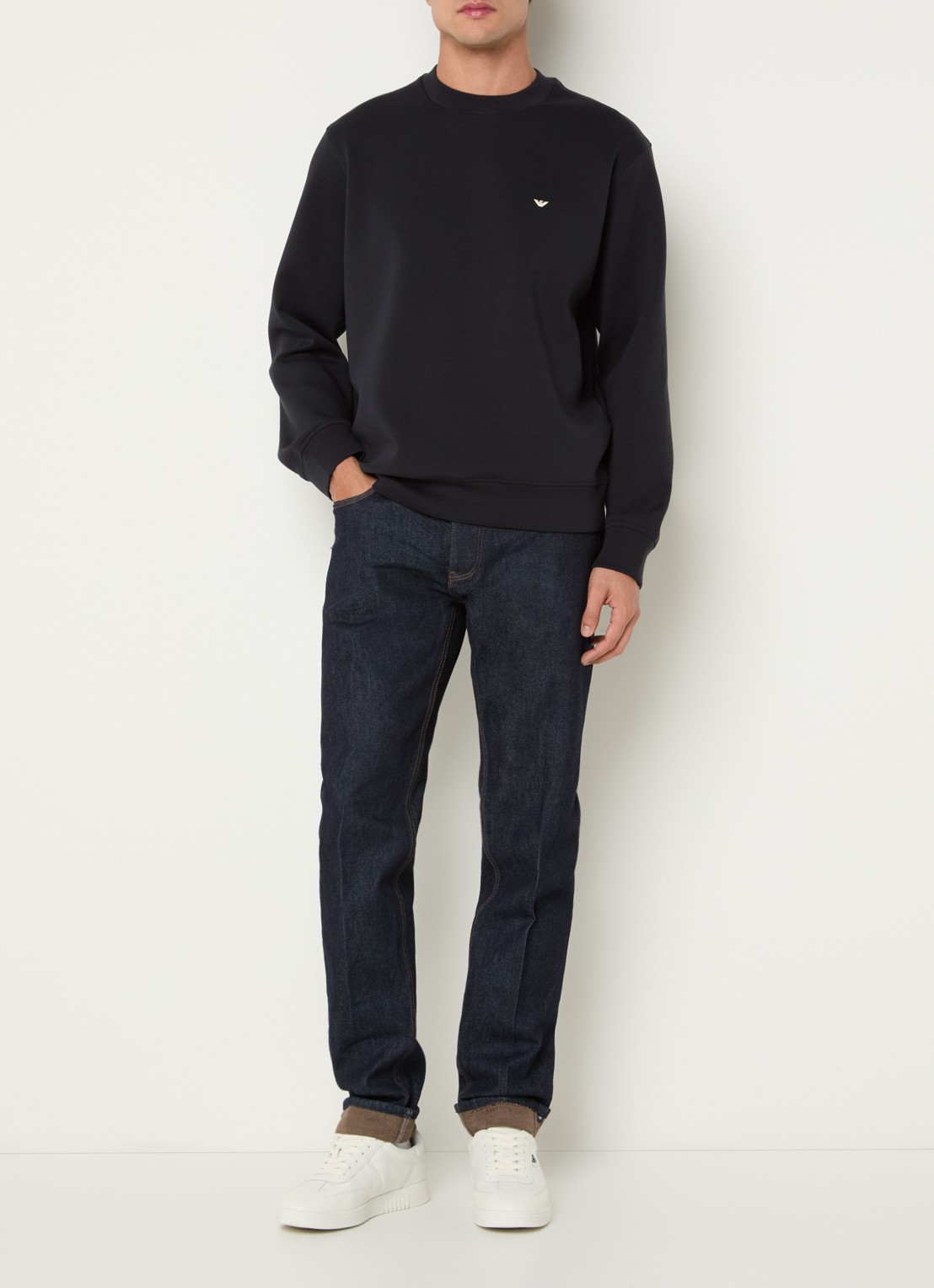 Armani Sweater met logoborduring - voorkant 4 donkerblauw