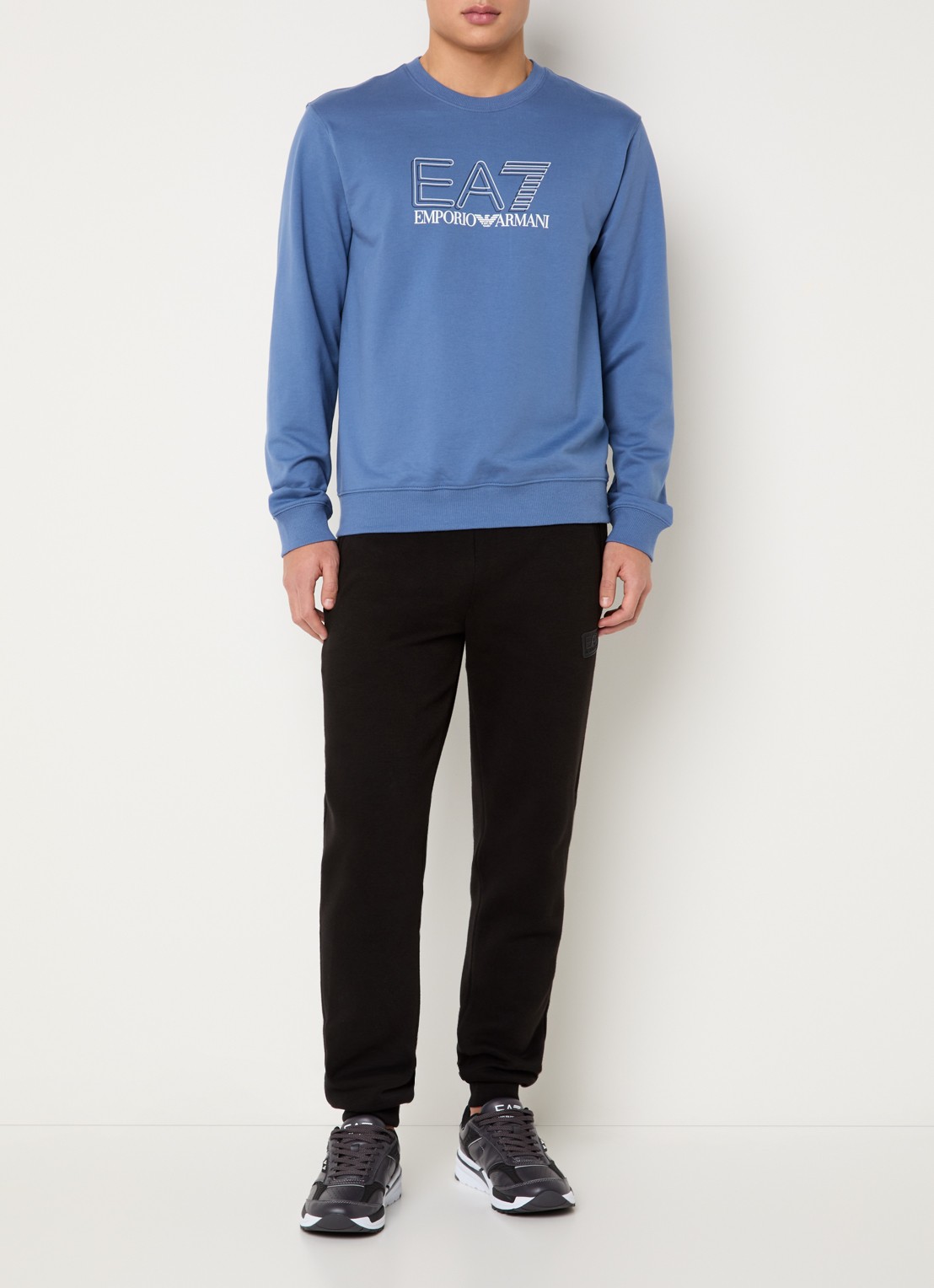 Armani Sweater met logoprint - voorkant 4 staalblauw