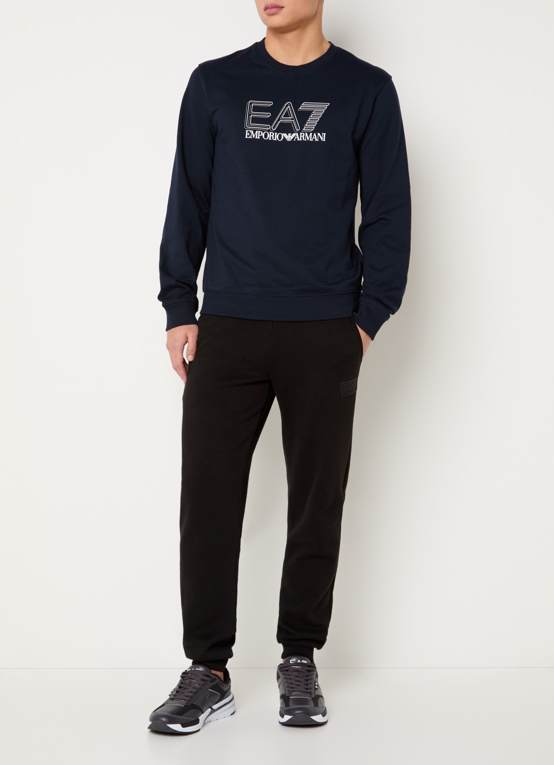 Armani Sweater met logoprint - voorkant 2 donkerblauw