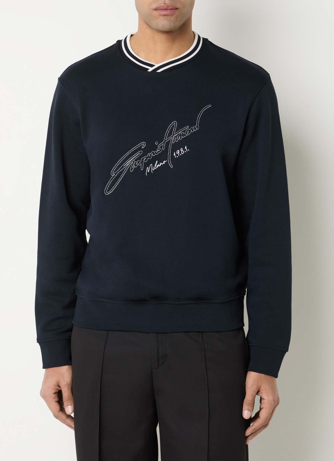 Armani Sweater met logoprint - detail 2 donkerblauw