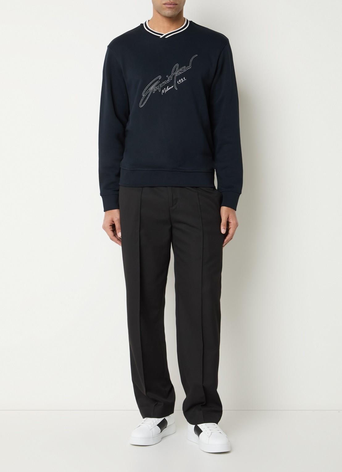 Armani Sweater met logoprint - voorkant 4 donkerblauw