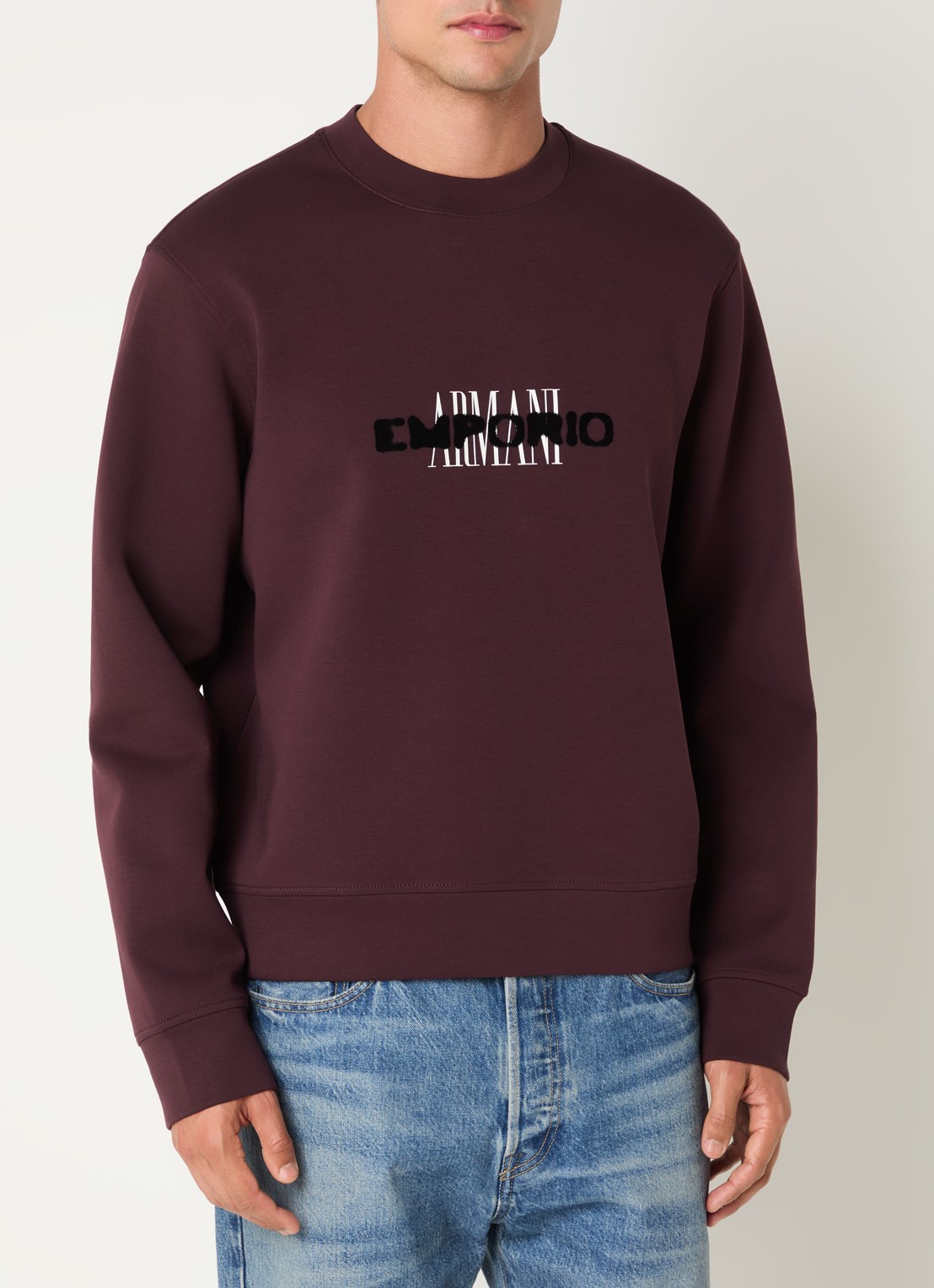 Armani Sweater met logoprint - detail aubergine