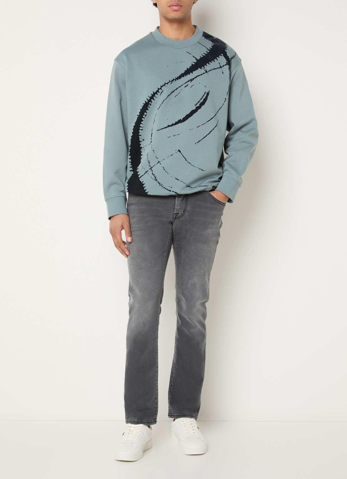 Armani Sweater met print - voorkant 3 staalblauw