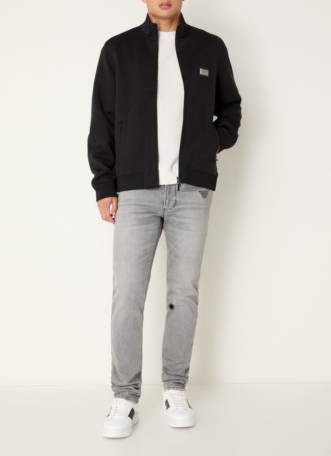 Armani Sweatvest in scheerwolblend - voorkant 3 zwart