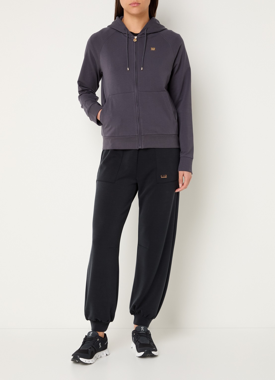 Armani Sweatvest met capuchon en logo - voorkant 3 antraciet