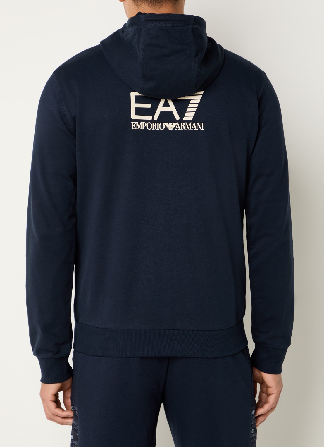Armani Sweatvest met logo en capuchon - detail donkerblauw