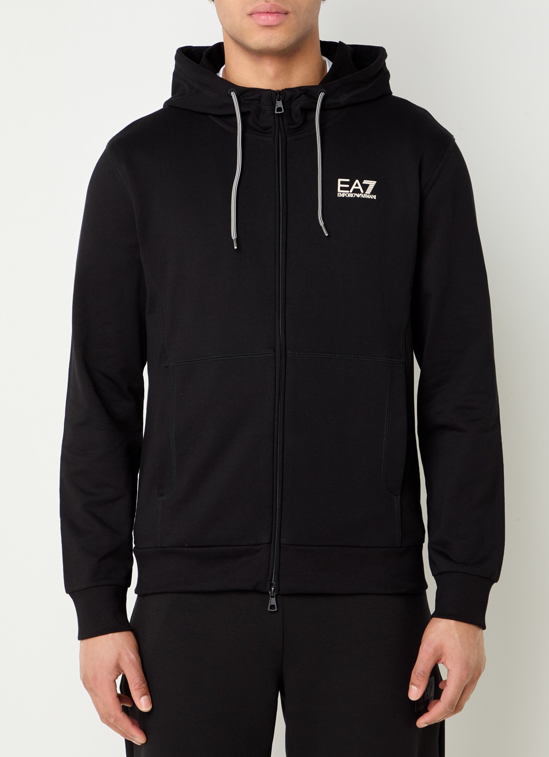 Armani Sweatvest met logo en capuchon - detail zwart