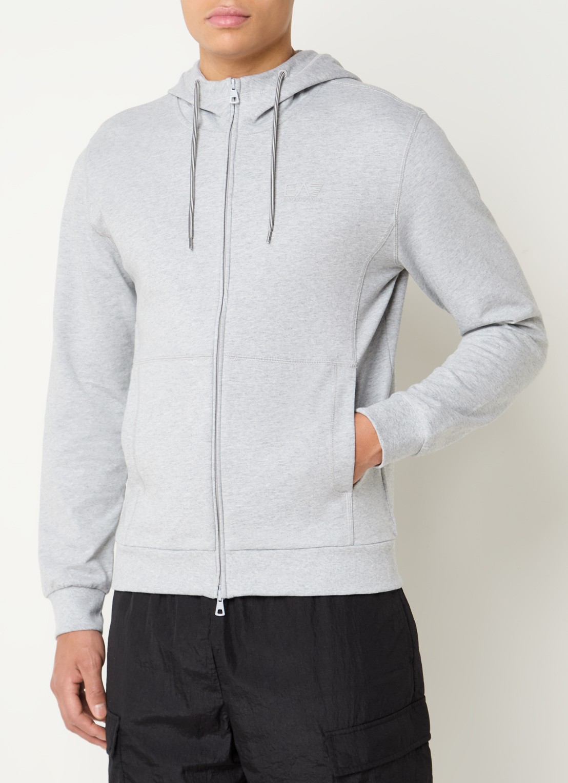 Armani Sweatvest met logo en capuchon - detail grijsmele