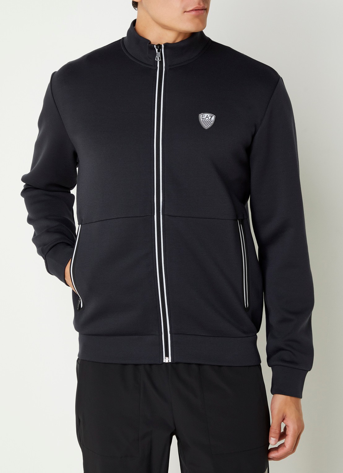 Armani Sweatvest met logo en ritszakken  - detail donkerblauw