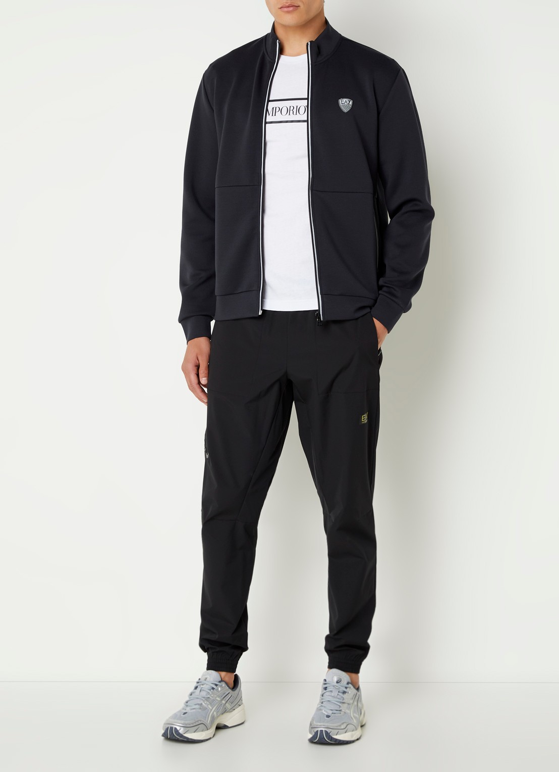 Armani Sweatvest met logo en ritszakken  - voorkant 3 donkerblauw