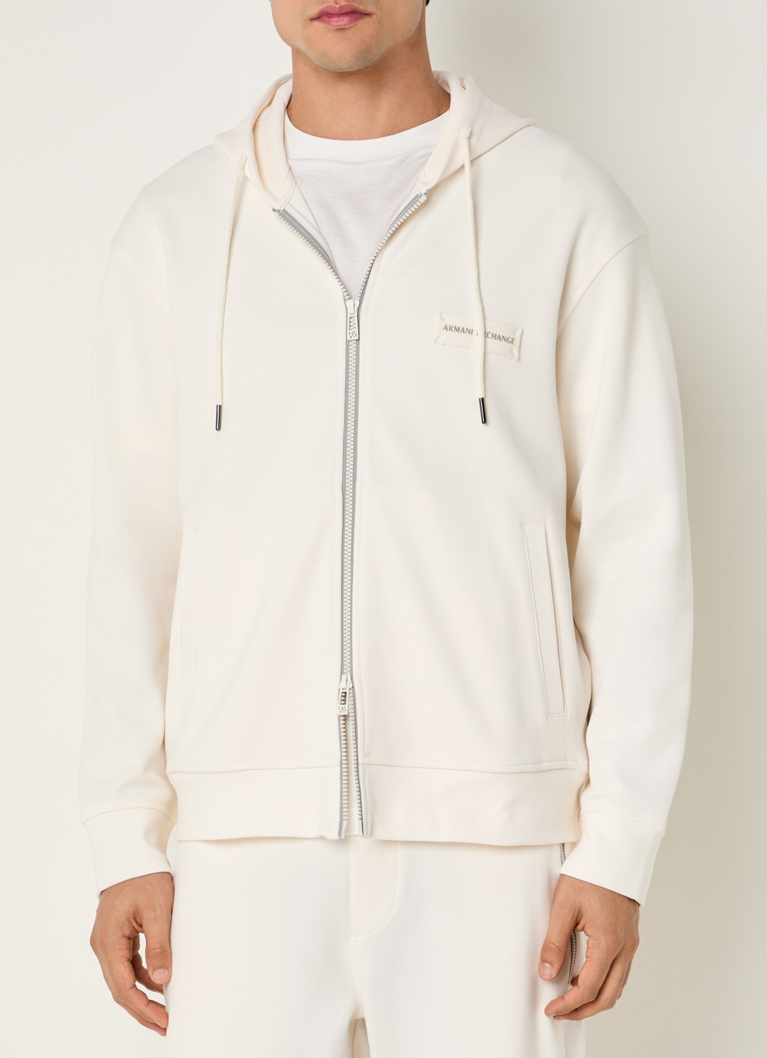 Armani Sweatvest met logo en steekzakken - detail gebroken wit