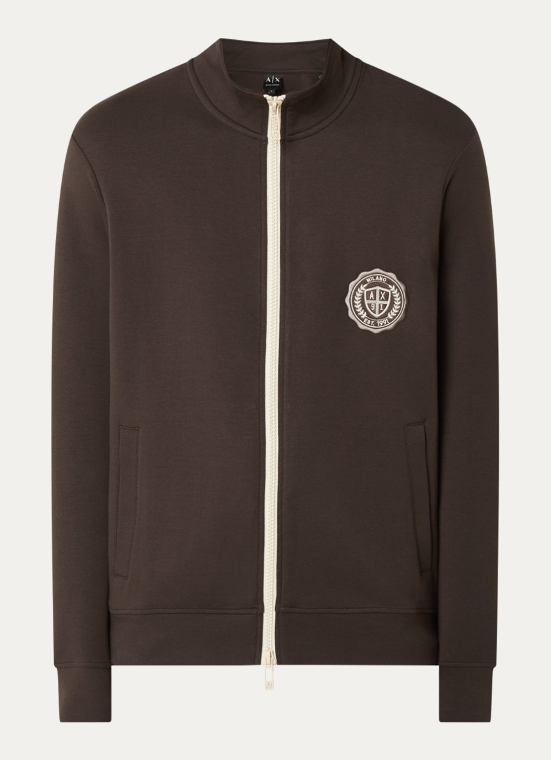 Armani Sweatvest met logo en steekzakken - voorkant donkerbruin
