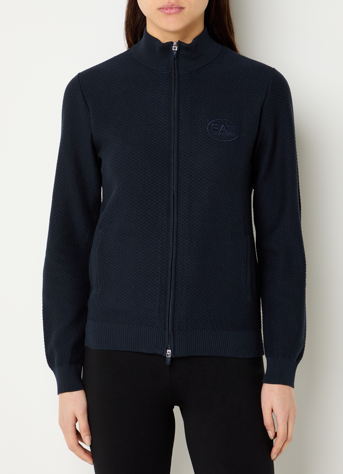 Armani Sweatvest met logo en structuur - detail 4 donkerblauw