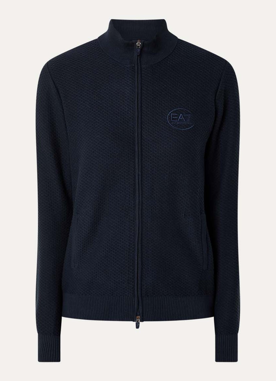 Armani Sweatvest met logo en structuur - voorkant donkerblauw