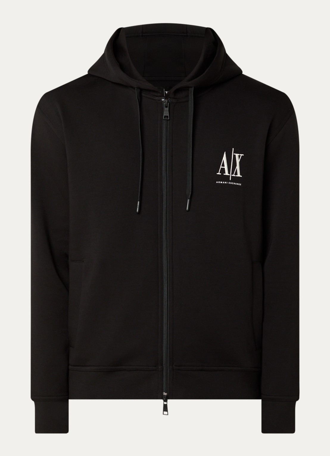 Armani Sweatvest met logoborduring en capuchon - voorkant zwart