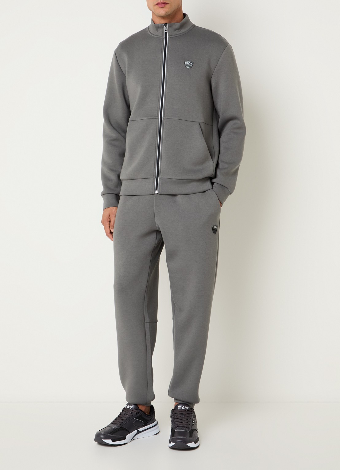 Armani Sweatvest met logopatch - voorkant 4 lichtgrijs