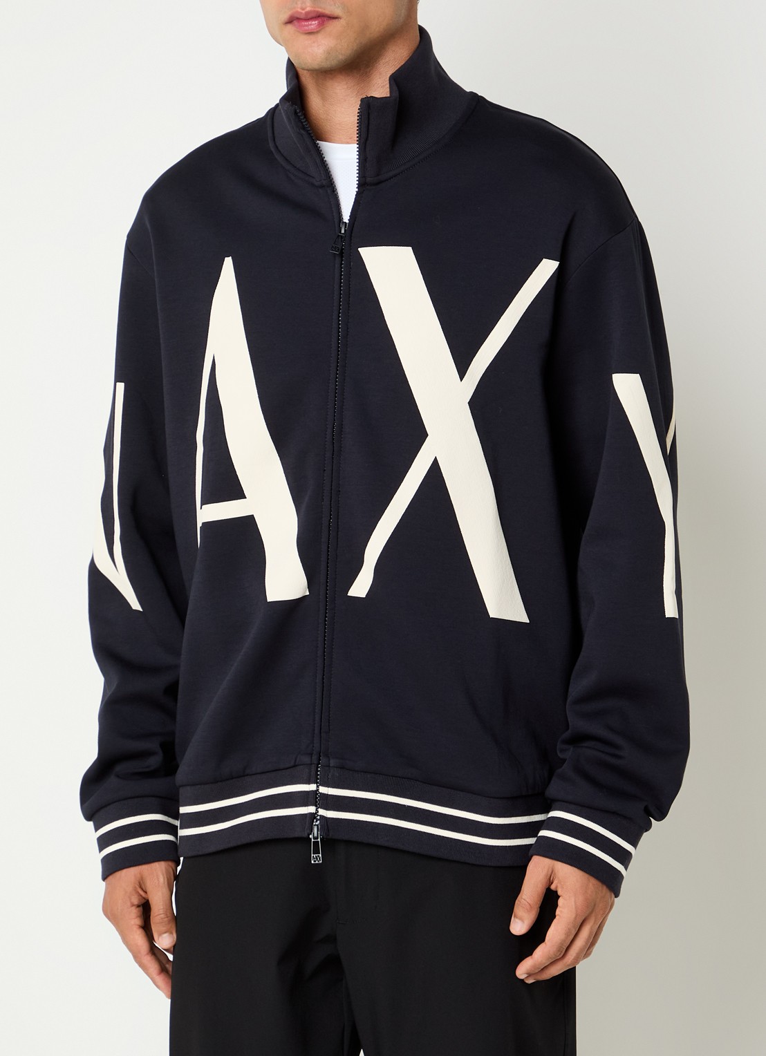 Armani Sweatvest met logoprint - detail donkerblauw