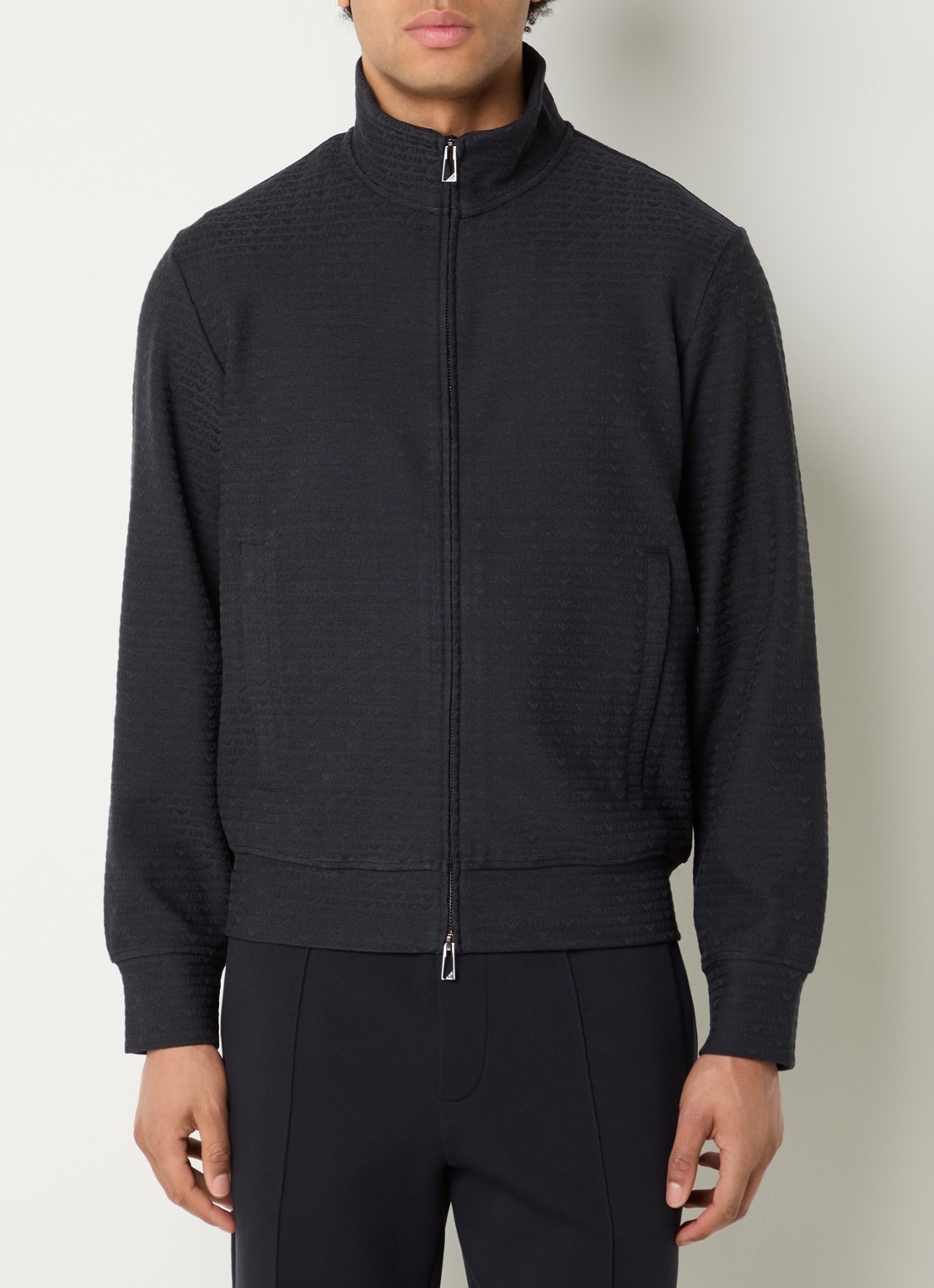Armani Sweatvest met logoprint - detail donkerblauw