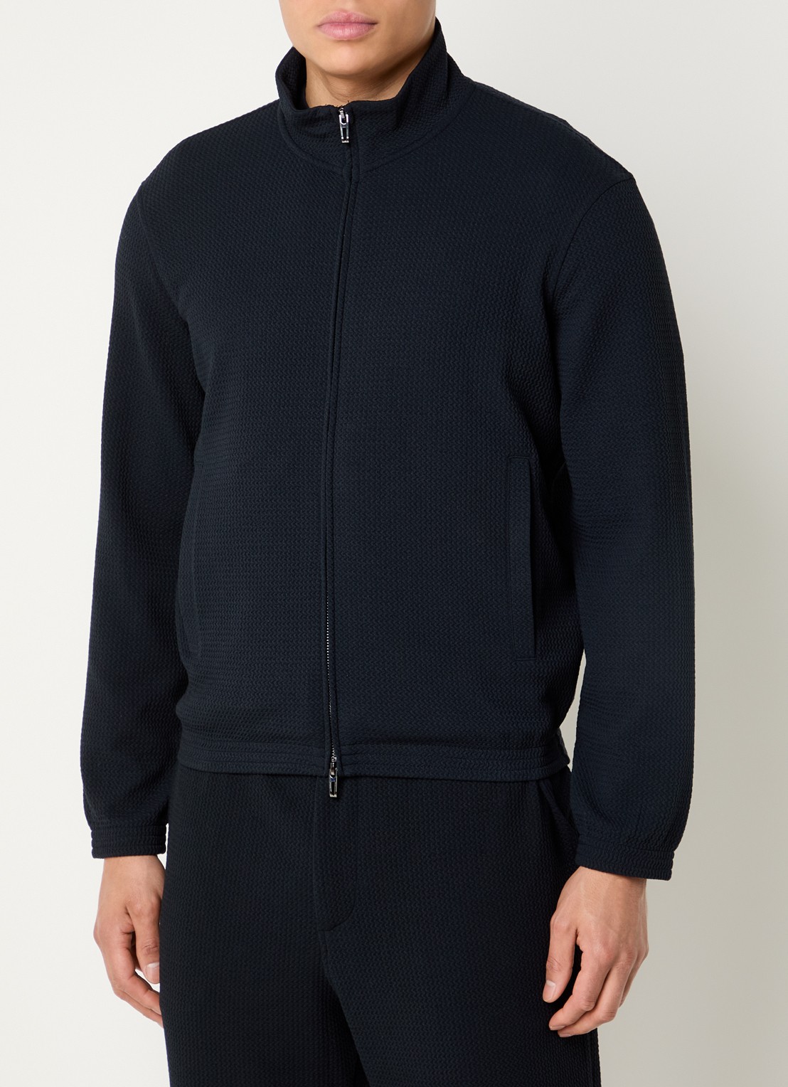 Armani Sweatvest met steekzakken en structuur - detail 3 donkerblauw