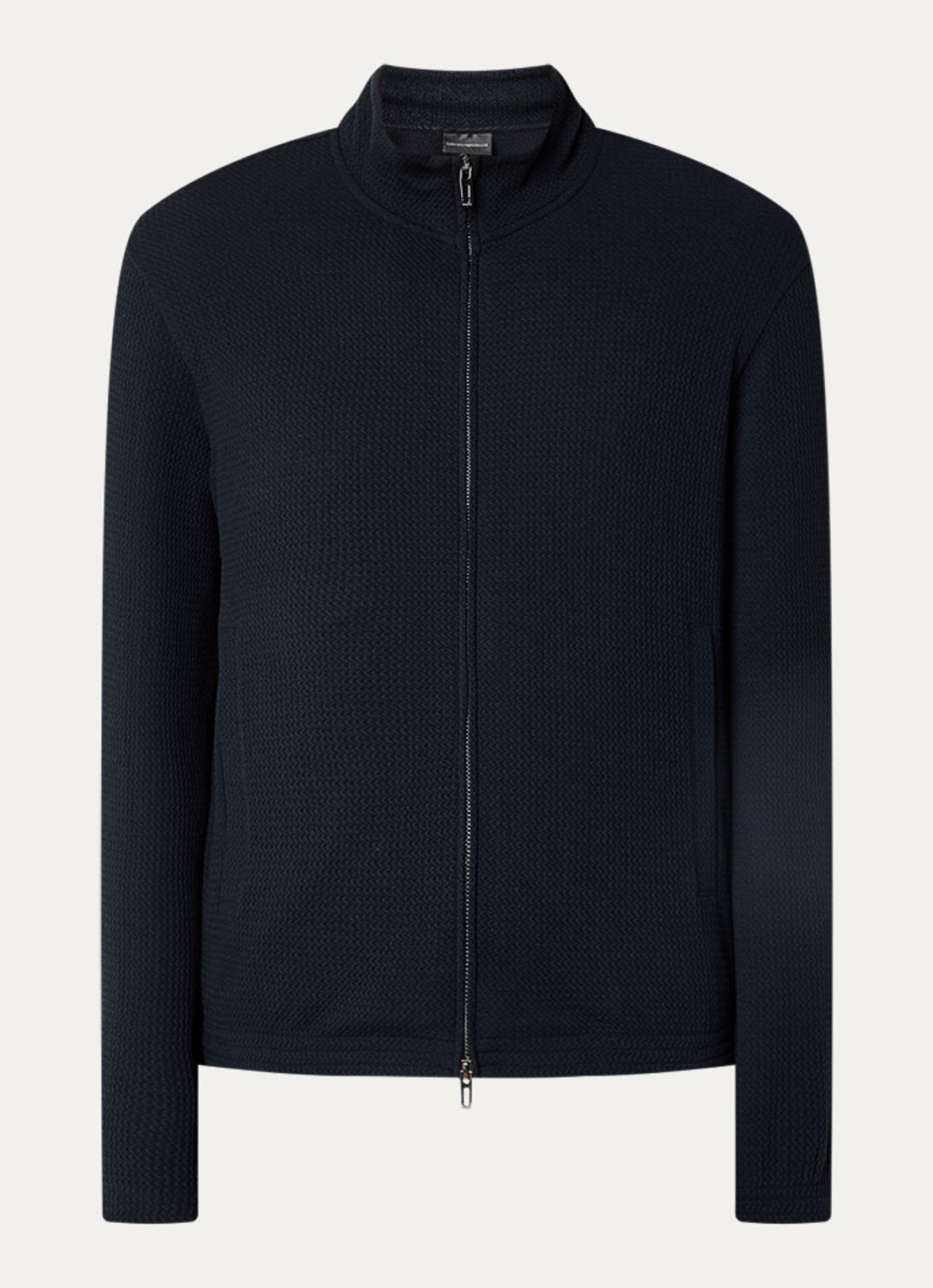Armani Sweatvest met steekzakken en structuur - voorkant donkerblauw