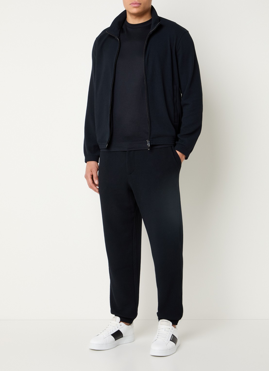 Armani Sweatvest met steekzakken en structuur - voorkant 2 donkerblauw